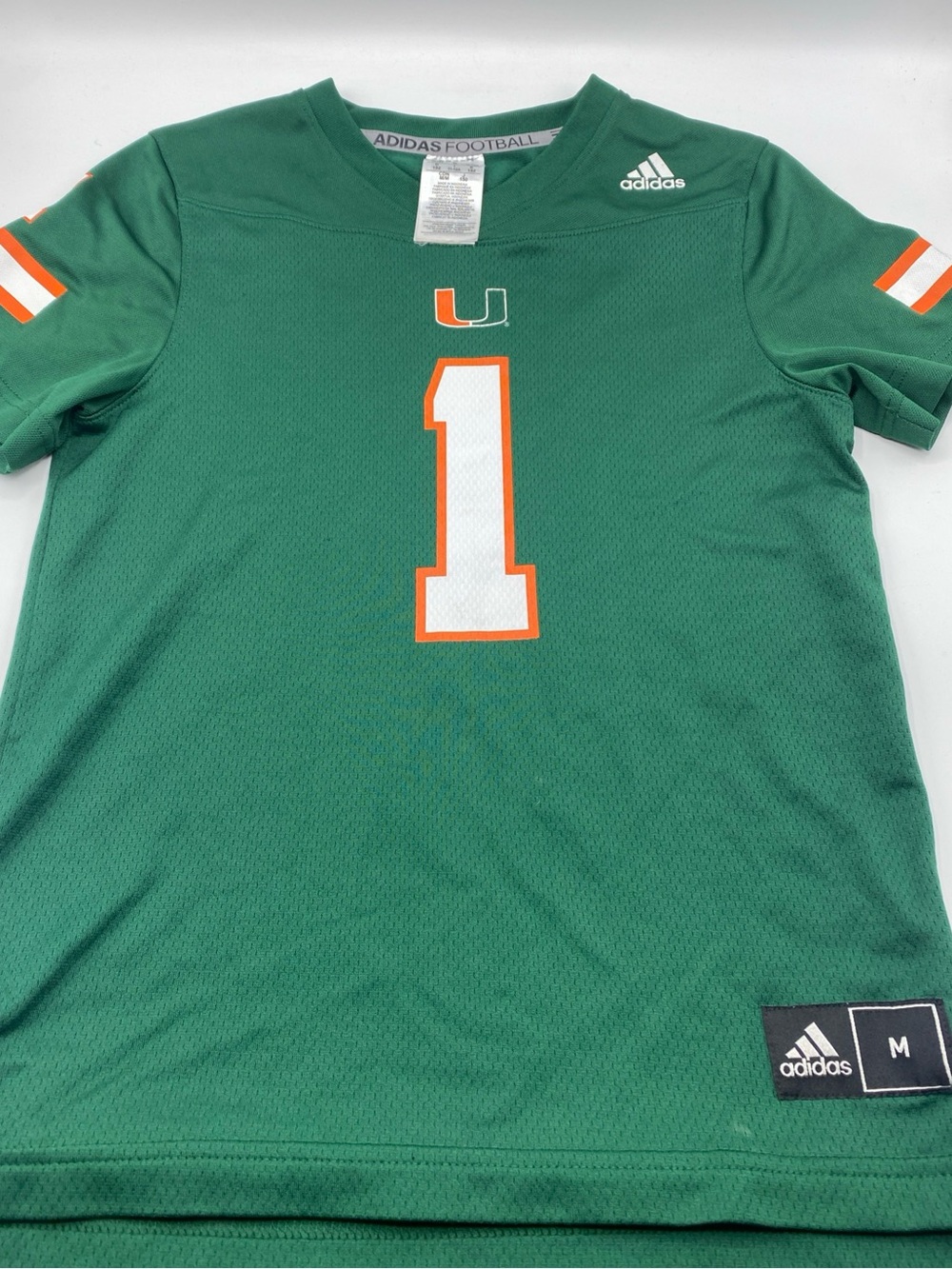 Adidas Miami Hurricanes #1 Football Jersey Youth Medium Stadium Green Orange